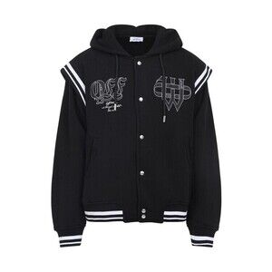 Off-White Fleece Varsity Jacket With Gothic Logo Patches - NWT